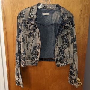 Love Culture Faded Floral Jean Jacket, Size M, Blue